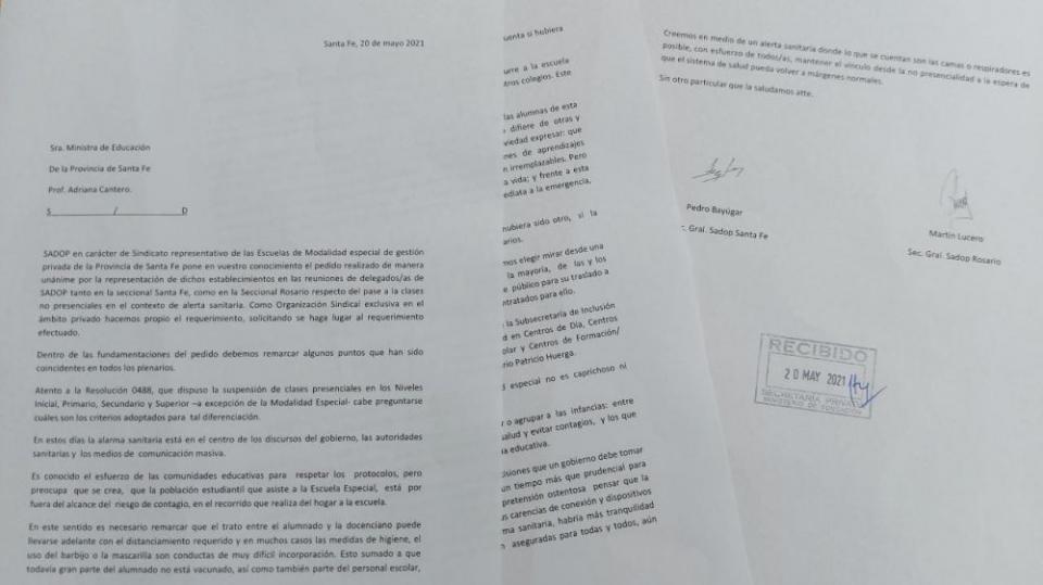 Modalidad Especial, carta a la Ministra 