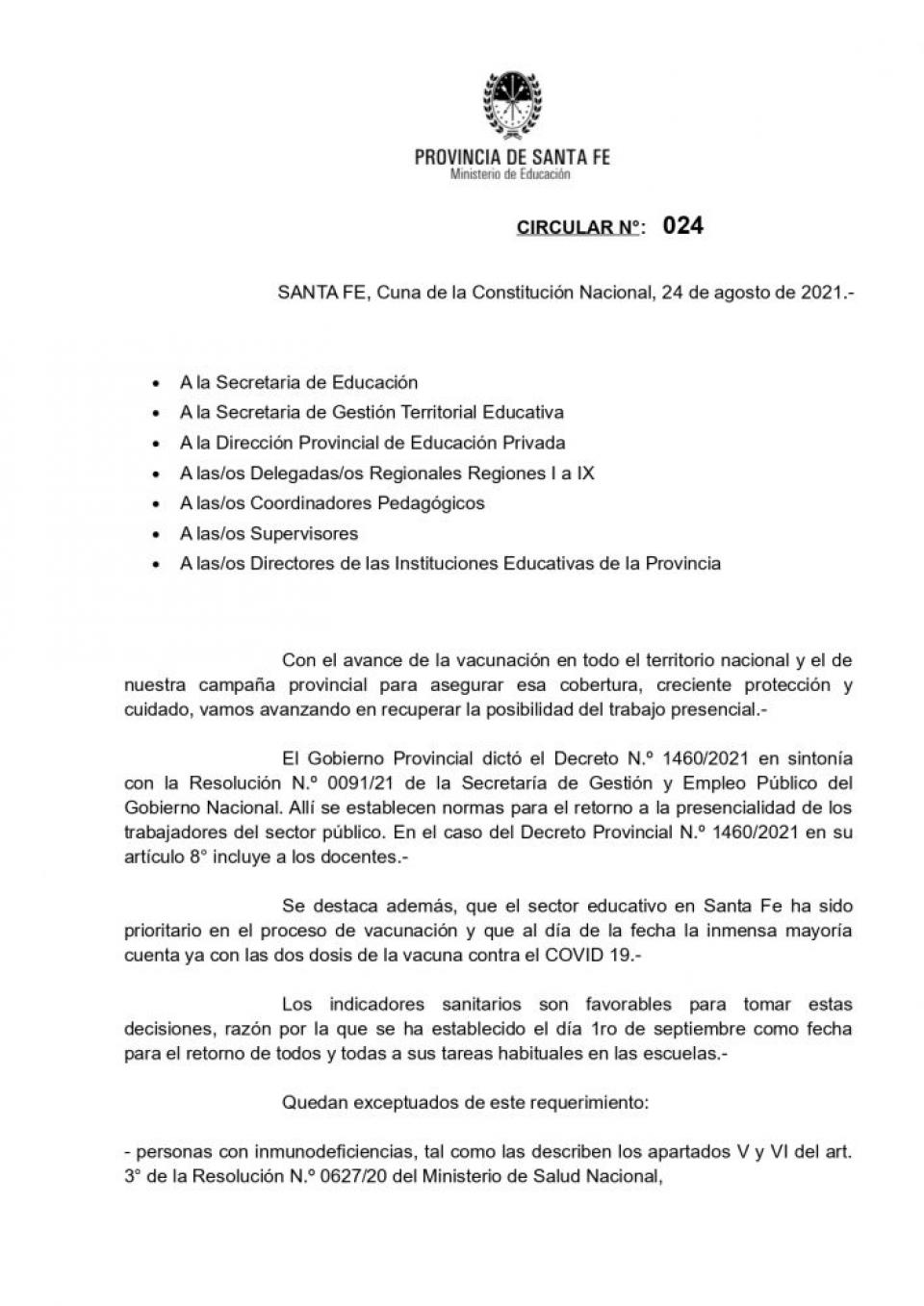 Disposiciones vigentes en la Circular N°24 