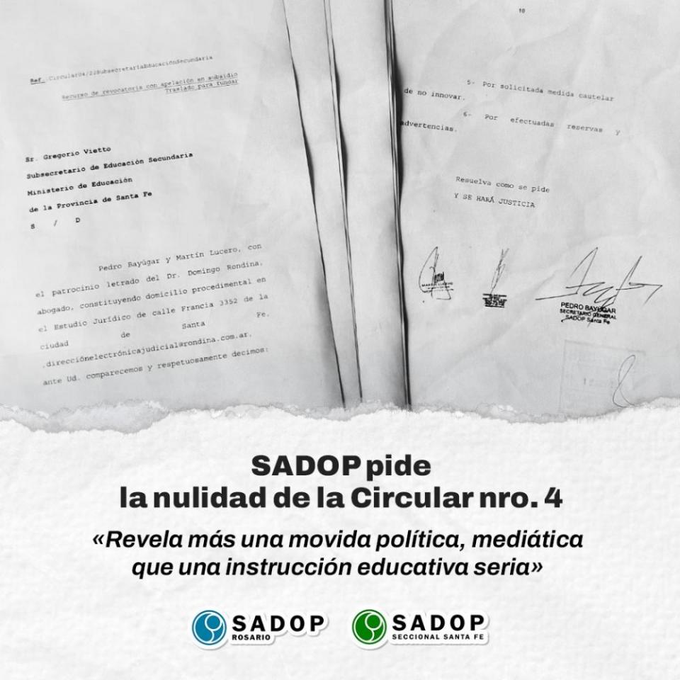 Sadop solicitó la nulidad de la Circular N°4